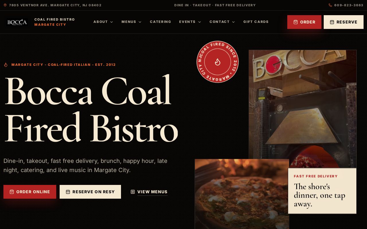 Bocca Coal Fired Bistro launched restaurant homepage